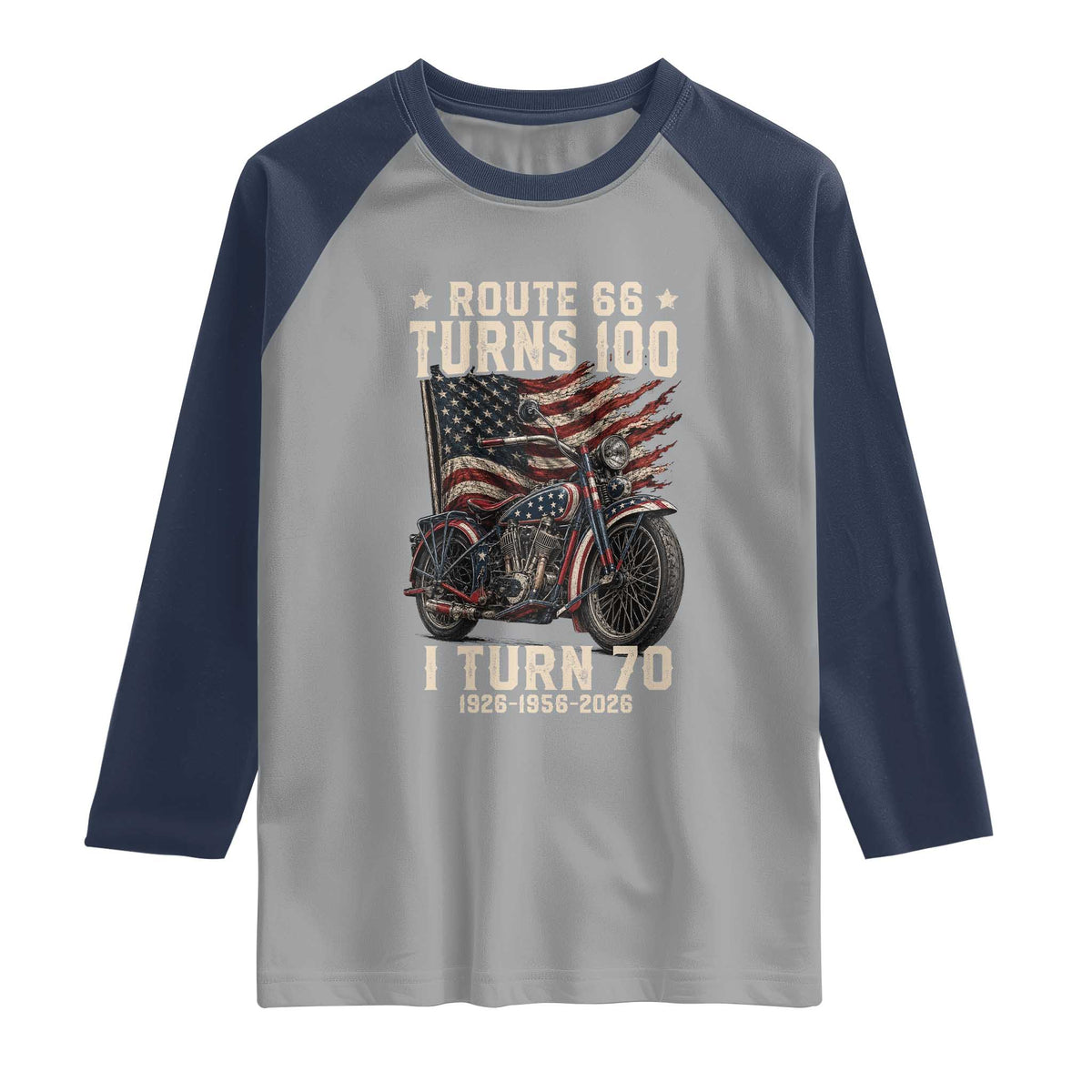 Route Highway 66 Turns 100 I Turn 70 Raglan Shirt Vintage 1956 American Classic V-Twin Motorcycle Lover 70th Birthday Gift