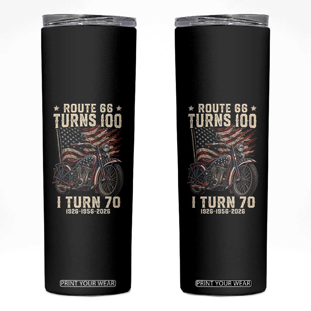 Route Highway 66 Turns 100 I Turn 70 Skinny Tumbler Vintage 1956 American Classic V-Twin Motorcycle Lover 70th Birthday Gift TS14 Black Print Your Wear