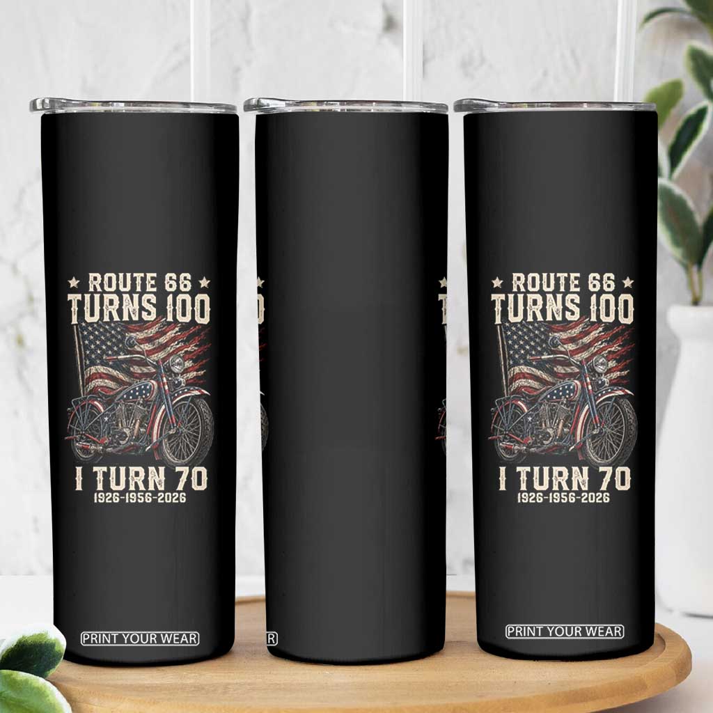 Route Highway 66 Turns 100 I Turn 70 Skinny Tumbler Vintage 1956 American Classic V-Twin Motorcycle Lover 70th Birthday Gift