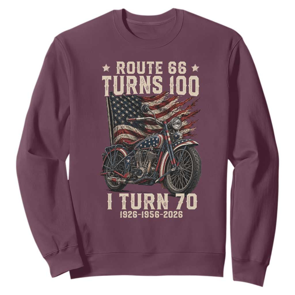 Route Highway 66 Turns 100 I Turn 70 Sweatshirt Vintage 1956 American Classic V-Twin Motorcycle Lover 70th Birthday Gift