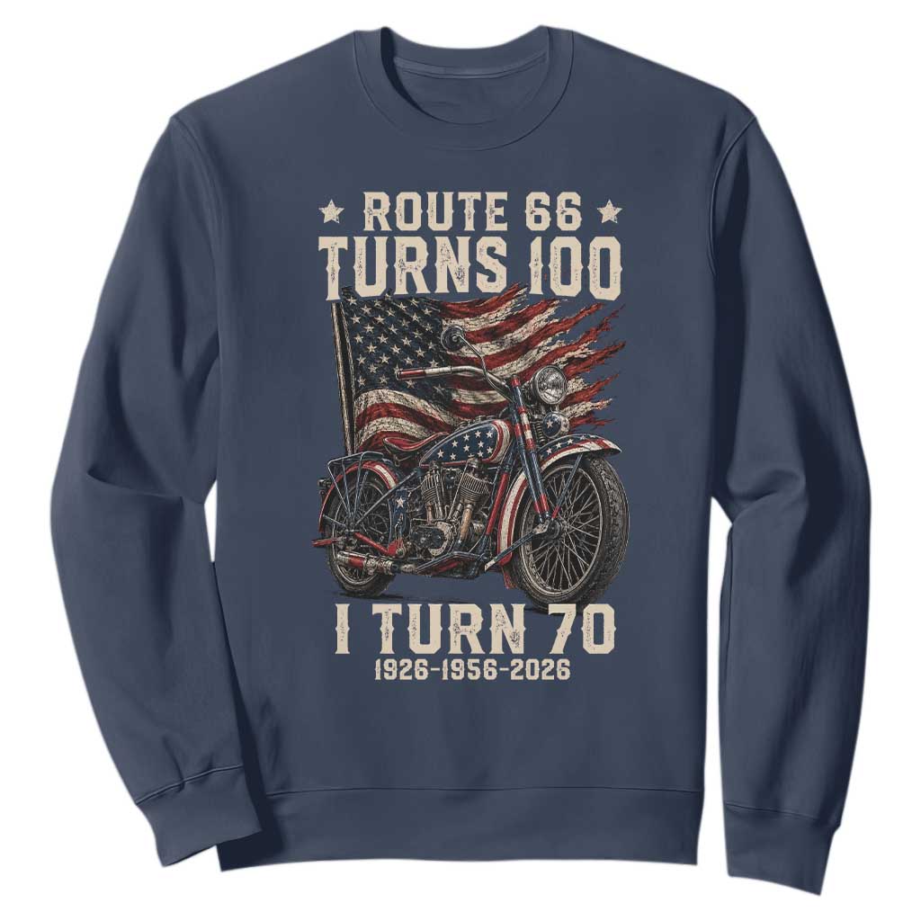 Route Highway 66 Turns 100 I Turn 70 Sweatshirt Vintage 1956 American Classic V-Twin Motorcycle Lover 70th Birthday Gift