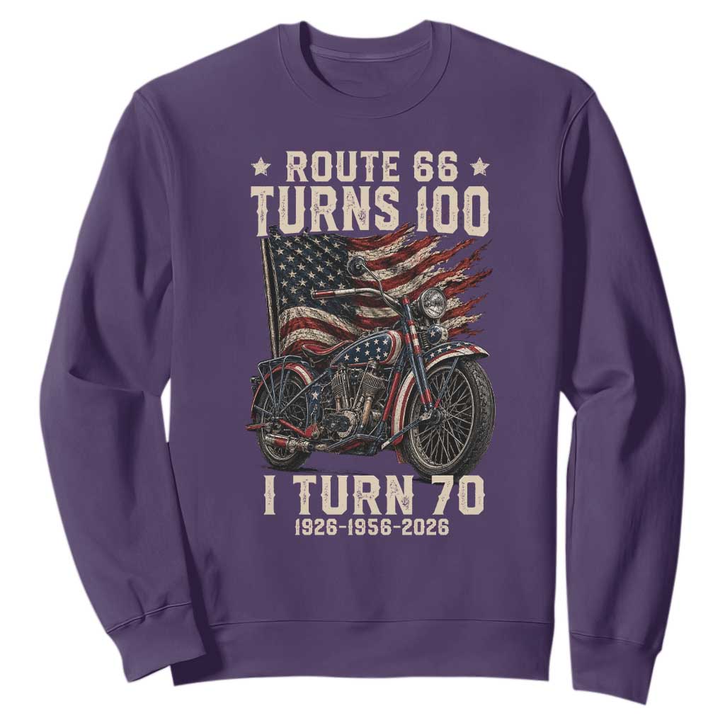 Route Highway 66 Turns 100 I Turn 70 Sweatshirt Vintage 1956 American Classic V-Twin Motorcycle Lover 70th Birthday Gift