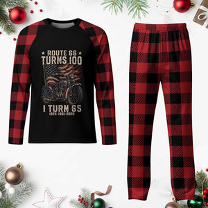 Route Highway 66 Turns 100 I Turn 65 Plaid Pajama Set Vintage 1961 American Classic V-Twin Motorcycle Lover 65th Birthday Gift