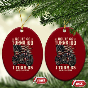 Route Highway 66 Turns 100 I Turn 65 Ceramic Ornament Vintage 1961 American Classic V-Twin Motorcycle Lover 65th Birthday Gift
