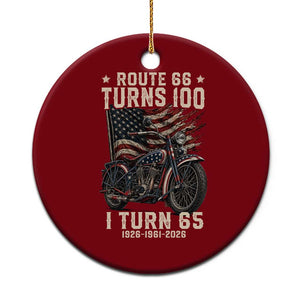 Route Highway 66 Turns 100 I Turn 65 Ceramic Ornament Vintage 1961 American Classic V-Twin Motorcycle Lover 65th Birthday Gift