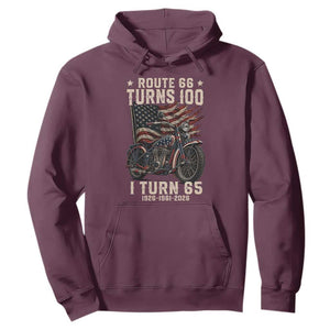 Route Highway 66 Turns 100 I Turn 65 Hoodie Vintage 1961 American Classic V-Twin Motorcycle Lover 65th Birthday Gift