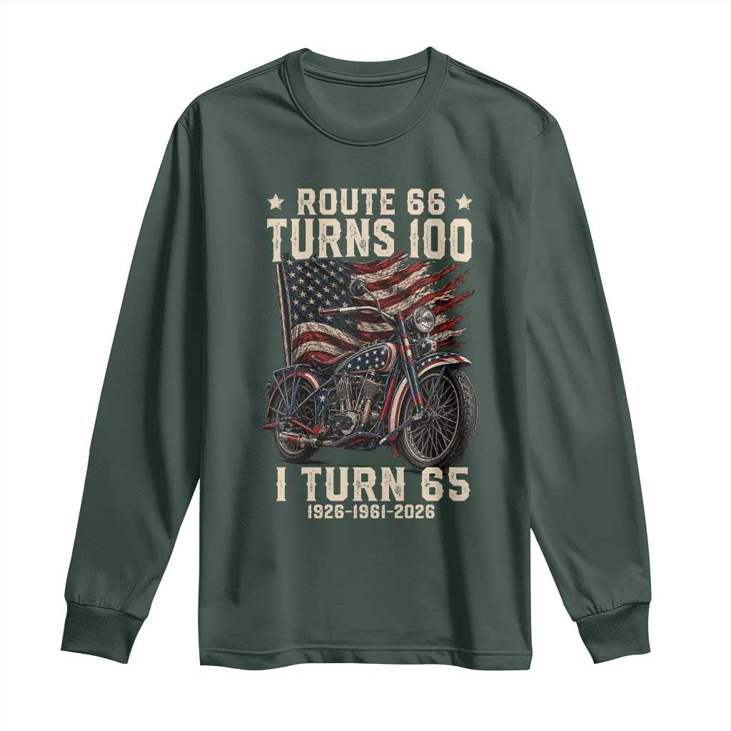 Route Highway 66 Turns 100 I Turn 65 Long Sleeve Shirt Vintage 1961 American Classic V-Twin Motorcycle Lover 65th Birthday Gift