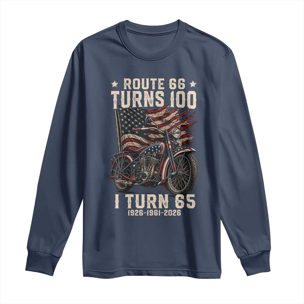 Route Highway 66 Turns 100 I Turn 65 Long Sleeve Shirt Vintage 1961 American Classic V-Twin Motorcycle Lover 65th Birthday Gift