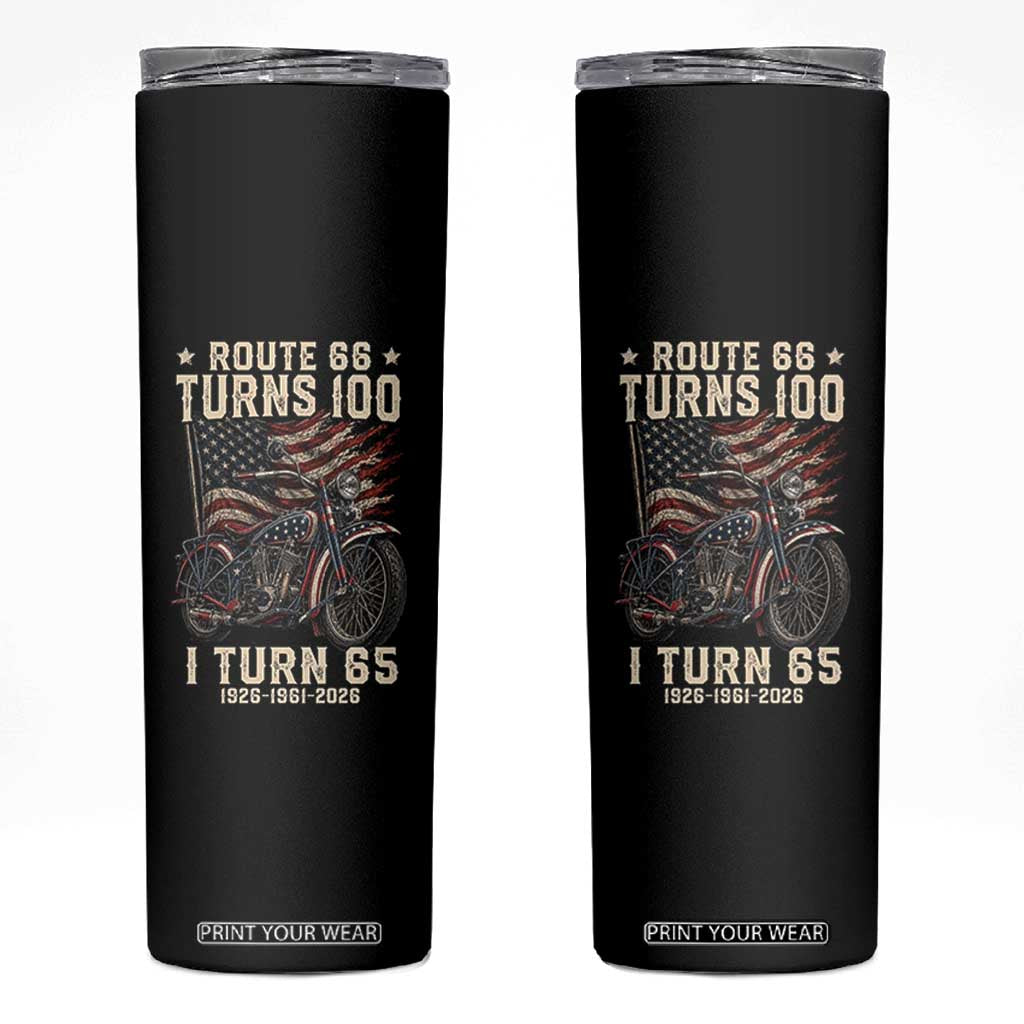 Route Highway 66 Turns 100 I Turn 65 Skinny Tumbler Vintage 1961 American Classic V-Twin Motorcycle Lover 65th Birthday Gift