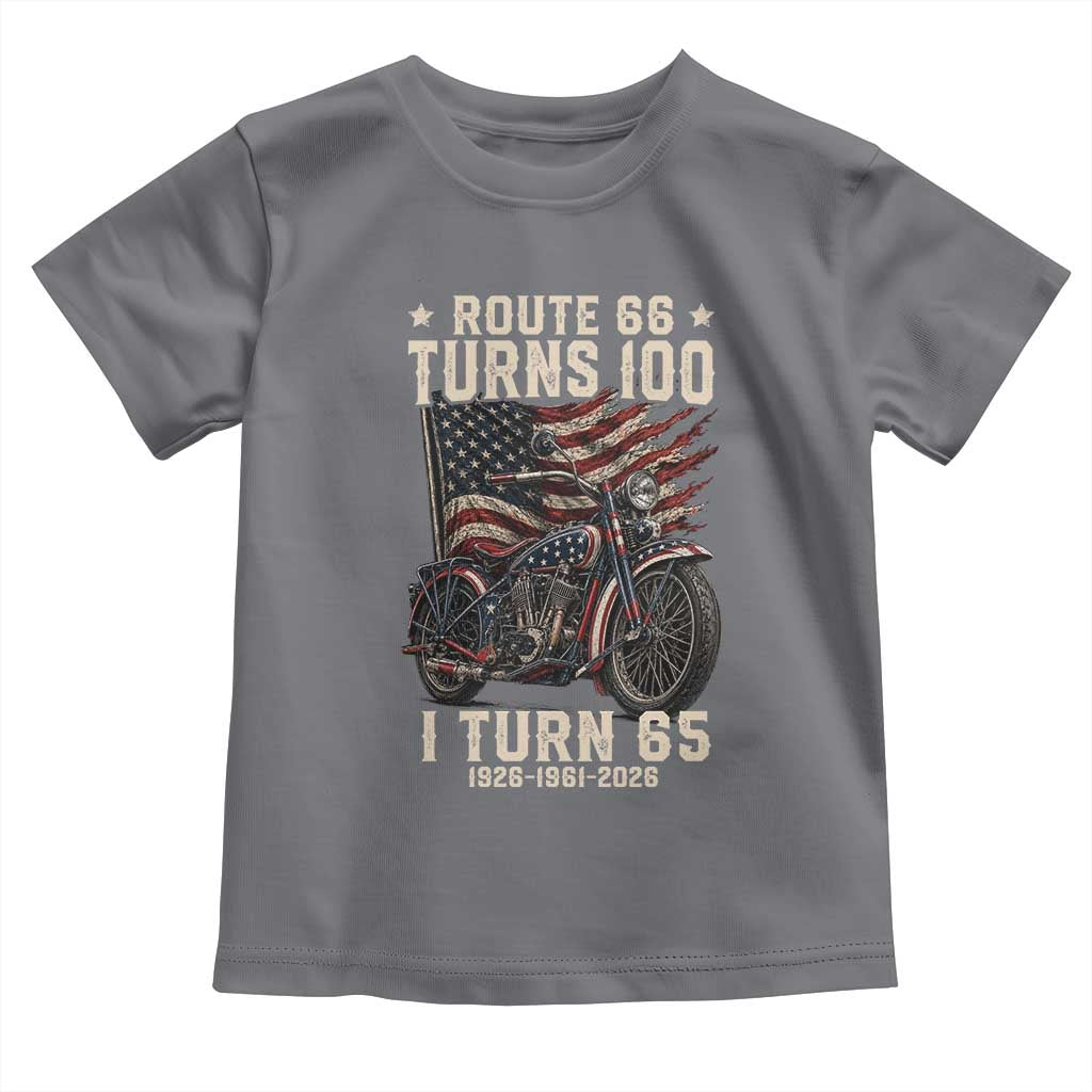 Route Highway 66 Turns 100 I Turn 65 Toddler T Shirt Vintage 1961 American Classic V-Twin Motorcycle Lover 65th Birthday Gift
