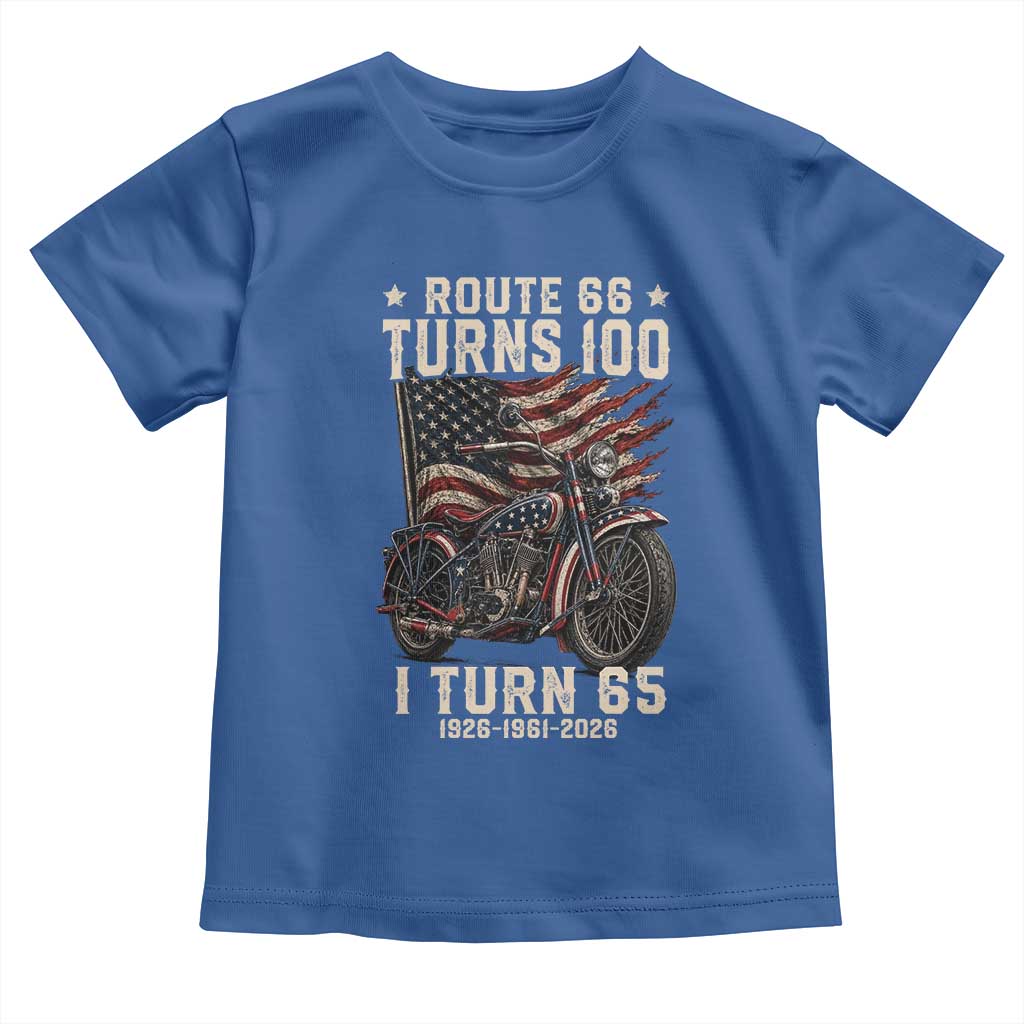Route Highway 66 Turns 100 I Turn 65 Toddler T Shirt Vintage 1961 American Classic V-Twin Motorcycle Lover 65th Birthday Gift