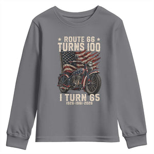 Route Highway 66 Turns 100 I Turn 65 Youth Sweatshirt Vintage 1961 American Classic V-Twin Motorcycle Lover 65th Birthday Gift