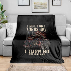 Route Highway 66 Turns 100 I Turn 60 Throw Blanket Vintage 1966 American Classic V-Twin Motorcycle Lover 60th Birthday Gift