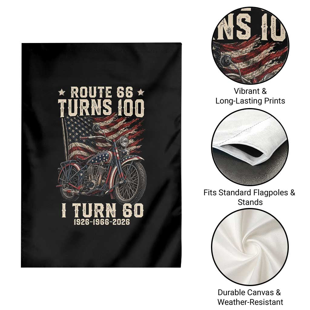Route Highway 66 Turns 100 I Turn 60 Garden Flag Vintage 1966 American Classic V-Twin Motorcycle Lover 60th Birthday Gift