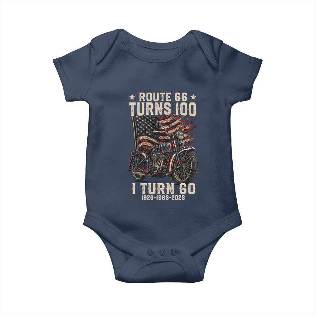 Route Highway 66 Turns 100 I Turn 60 Baby Onesie Vintage 1966 American Classic V-Twin Motorcycle Lover 60th Birthday Gift