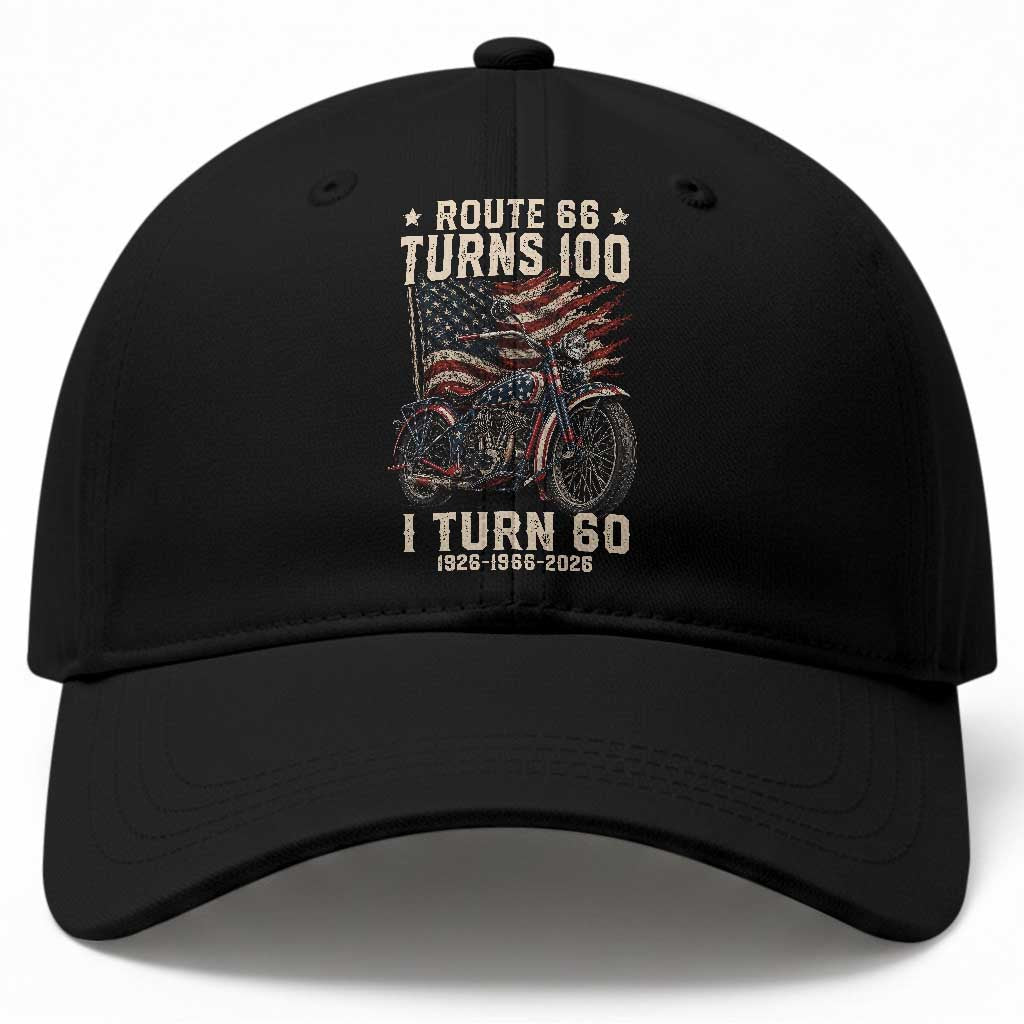 Route Highway 66 Turns 100 I Turn 60 Baseball Cap Vintage 1966 American Classic V-Twin Motorcycle Lover 60th Birthday Gift