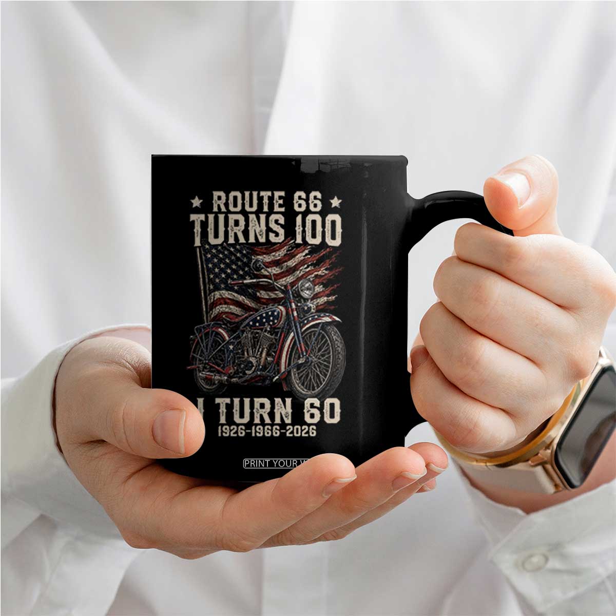 Route Highway 66 Turns 100 I Turn 60 Coffee Mug Vintage 1966 American Classic V-Twin Motorcycle Lover 60th Birthday Gift