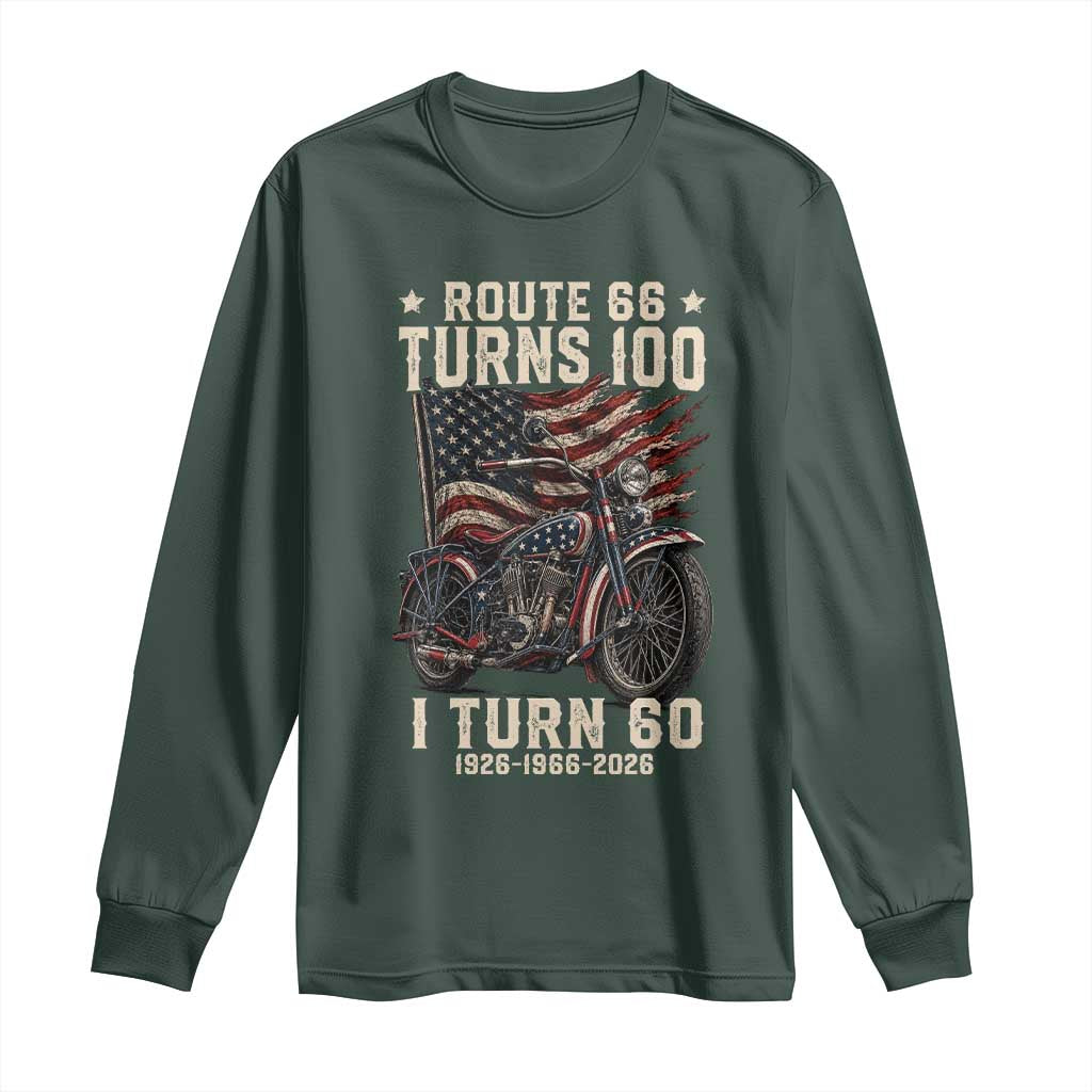 Route Highway 66 Turns 100 I Turn 60 Long Sleeve Shirt Vintage 1966 American Classic V-Twin Motorcycle Lover 60th Birthday Gift