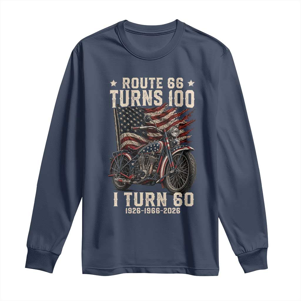 Route Highway 66 Turns 100 I Turn 60 Long Sleeve Shirt Vintage 1966 American Classic V-Twin Motorcycle Lover 60th Birthday Gift