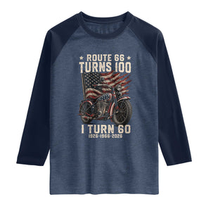 Route Highway 66 Turns 100 I Turn 60 Raglan Shirt Vintage 1966 American Classic V-Twin Motorcycle Lover 60th Birthday Gift
