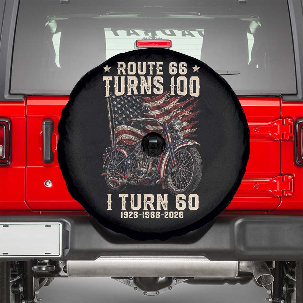 Route Highway 66 Turns 100 I Turn 60 Spare Tire Cover Vintage 1966 American Classic V-Twin Motorcycle Lover 60th Birthday Gift