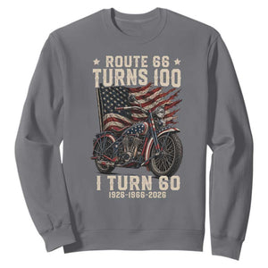 Route Highway 66 Turns 100 I Turn 60 Sweatshirt Vintage 1966 American Classic V-Twin Motorcycle Lover 60th Birthday Gift