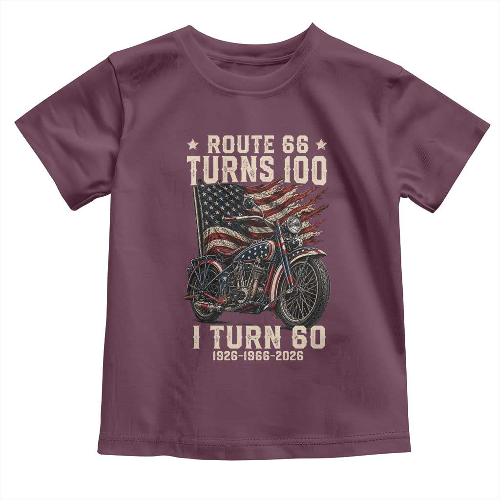 Route Highway 66 Turns 100 I Turn 60 Toddler T Shirt Vintage 1966 American Classic V-Twin Motorcycle Lover 60th Birthday Gift
