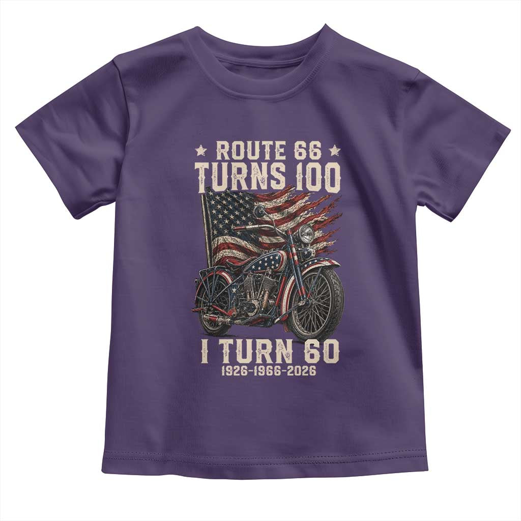 Route Highway 66 Turns 100 I Turn 60 Toddler T Shirt Vintage 1966 American Classic V-Twin Motorcycle Lover 60th Birthday Gift
