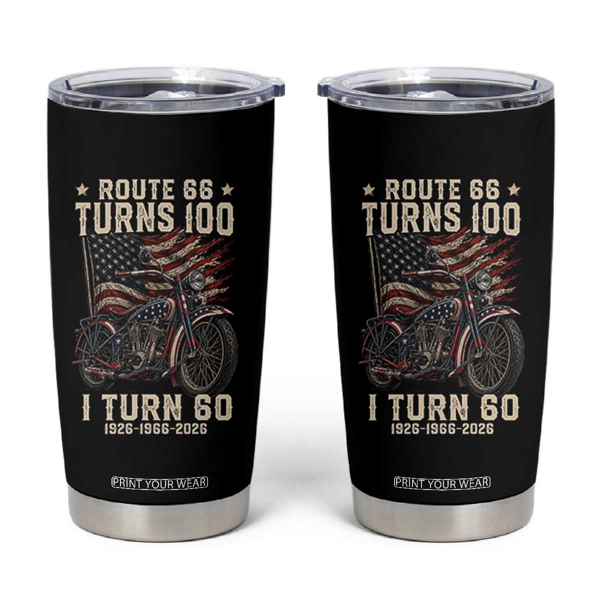 Route Highway 66 Turns 100 I Turn 60 Tumbler Cup Vintage 1966 American Classic V-Twin Motorcycle Lover 60th Birthday Gift
