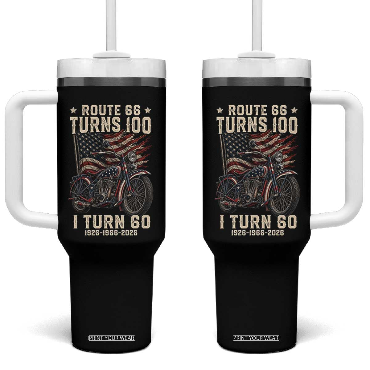 Route Highway 66 Turns 100 I Turn 60 Tumbler With Handle Vintage 1966 American Classic V-Twin Motorcycle Lover 60th Birthday Gift