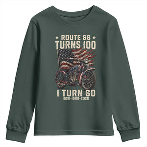 Route Highway 66 Turns 100 I Turn 60 Youth Sweatshirt Vintage 1966 American Classic V-Twin Motorcycle Lover 60th Birthday Gift