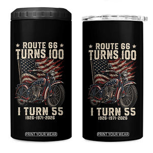 Route Highway 66 Turns 100 I Turn 55 4 in 1 Can Cooler Tumbler Vintage 1971 American Classic V-Twin Motorcycle Lover 55th Birthday Gift