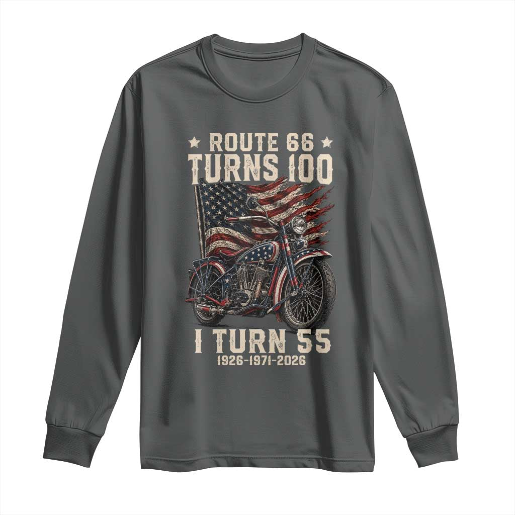 Route Highway 66 Turns 100 I Turn 55 Long Sleeve Shirt Vintage 1971 American Classic V-Twin Motorcycle Lover 55th Birthday Gift