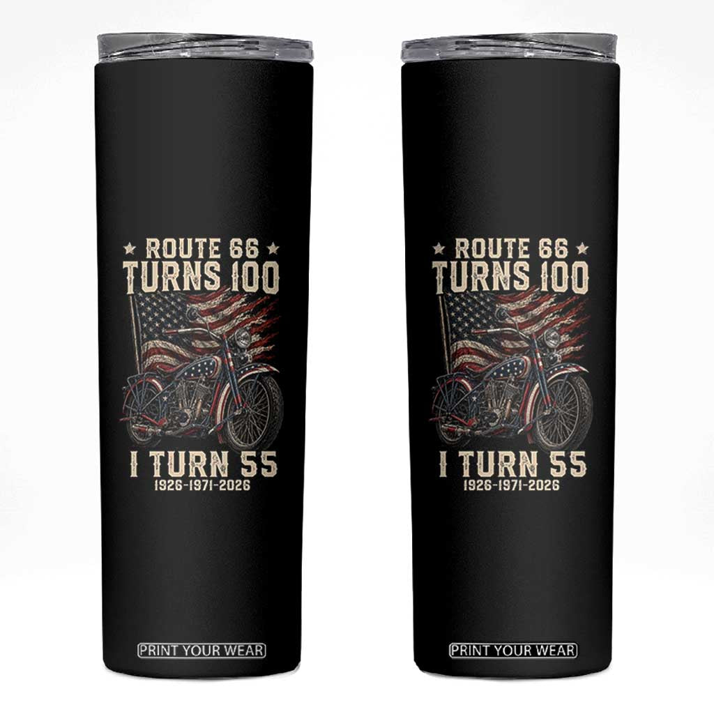 Route Highway 66 Turns 100 I Turn 55 Skinny Tumbler Vintage 1971 American Classic V-Twin Motorcycle Lover 55th Birthday Gift
