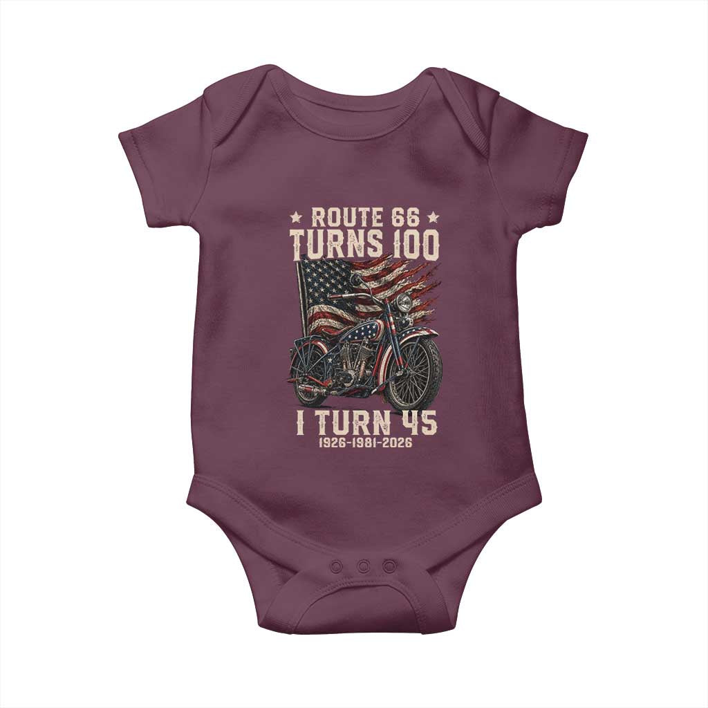 Route Highway 66 Turns 100 I Turn 45 Baby Onesie Vintage 1981 American Classic V-Twin Motorcycle Lover 45th Birthday Gift
