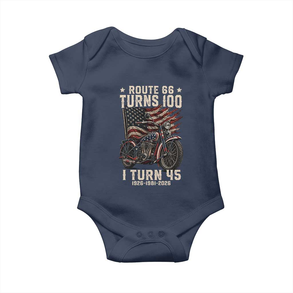 Route Highway 66 Turns 100 I Turn 45 Baby Onesie Vintage 1981 American Classic V-Twin Motorcycle Lover 45th Birthday Gift