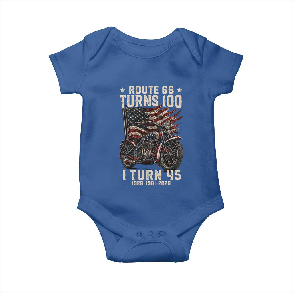 Route Highway 66 Turns 100 I Turn 45 Baby Onesie Vintage 1981 American Classic V-Twin Motorcycle Lover 45th Birthday Gift