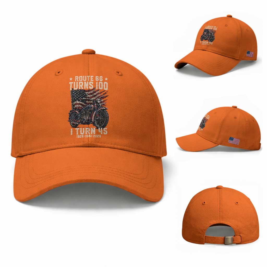 Route Highway 66 Turns 100 I Turn 45 Baseball Cap Vintage 1981 American Classic V-Twin Motorcycle Lover 45th Birthday Gift