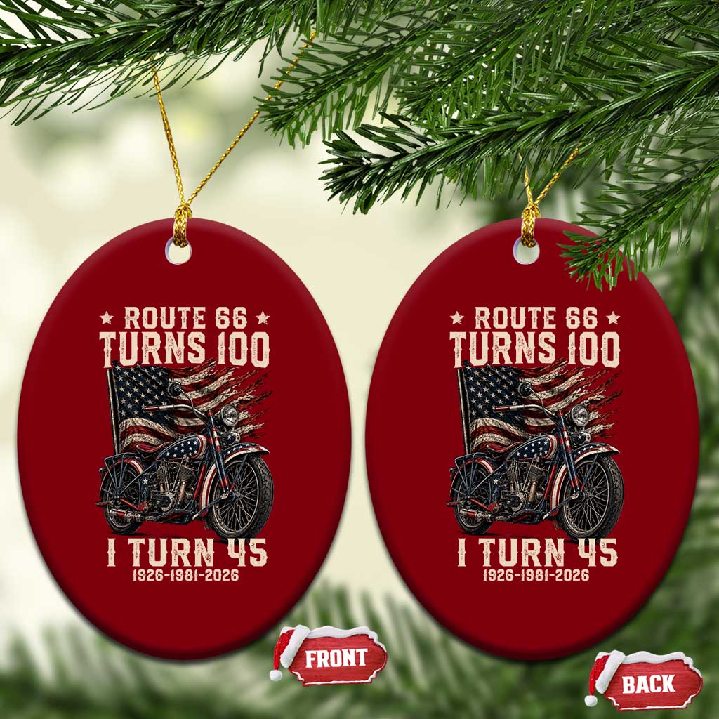 Route Highway 66 Turns 100 I Turn 45 Ceramic Ornament Vintage 1981 American Classic V-Twin Motorcycle Lover 45th Birthday Gift