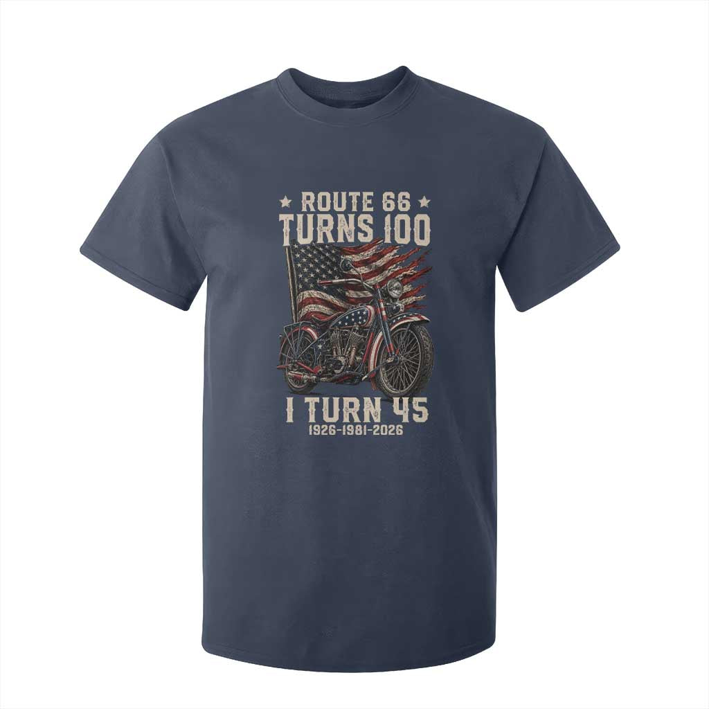 Route Highway 66 Turns 100 I Turn 45 T Shirt For Kid Vintage 1981 American Classic V-Twin Motorcycle Lover 45th Birthday Gift