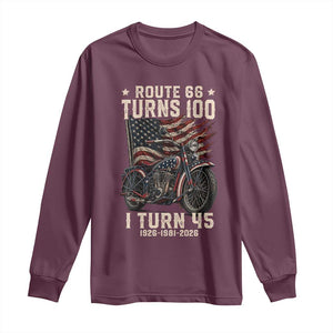 Route Highway 66 Turns 100 I Turn 45 Long Sleeve Shirt Vintage 1981 American Classic V-Twin Motorcycle Lover 45th Birthday Gift