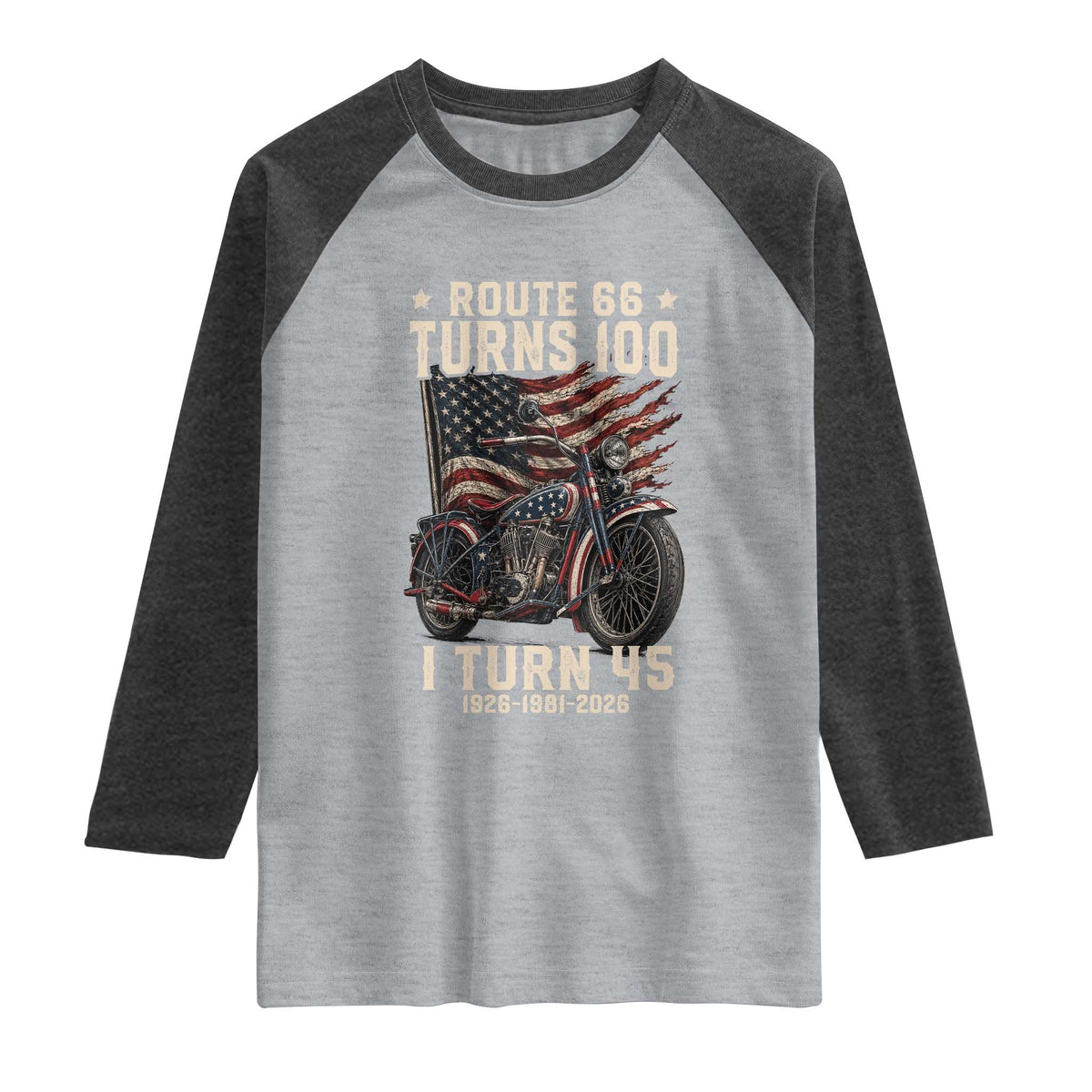 Route Highway 66 Turns 100 I Turn 45 Raglan Shirt Vintage 1981 American Classic V-Twin Motorcycle Lover 45th Birthday Gift