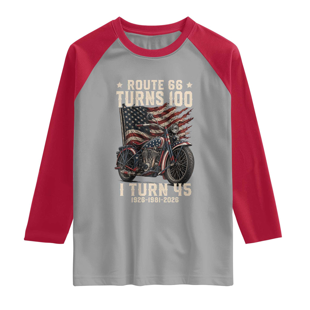 Route Highway 66 Turns 100 I Turn 45 Raglan Shirt Vintage 1981 American Classic V-Twin Motorcycle Lover 45th Birthday Gift