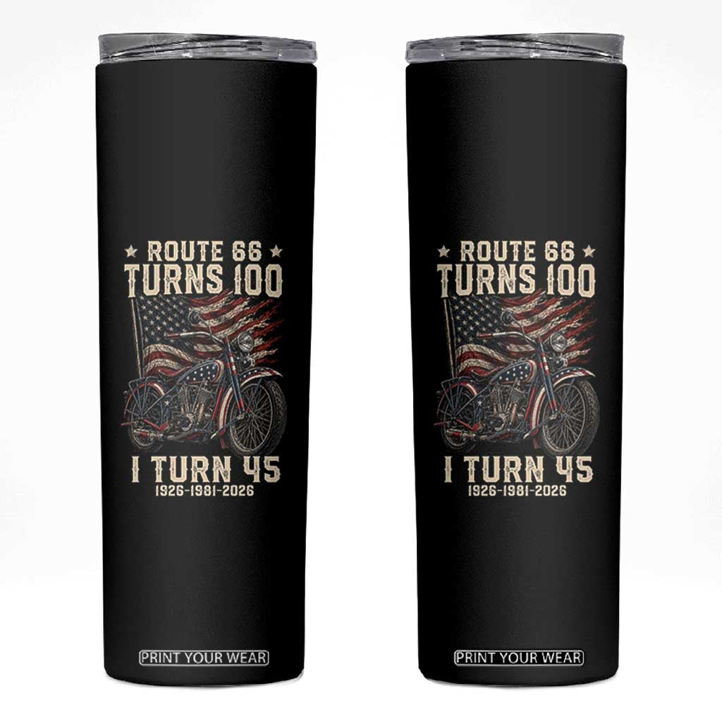 Route Highway 66 Turns 100 I Turn 45 Skinny Tumbler Vintage 1981 American Classic V-Twin Motorcycle Lover 45th Birthday Gift