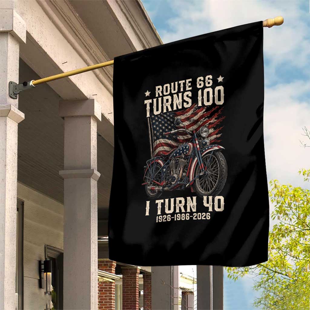 Route Highway 66 Turns 100 I Turn 40 Garden Flag Vintage 1986 American Classic V-Twin Motorcycle Lover 40th Birthday Gift