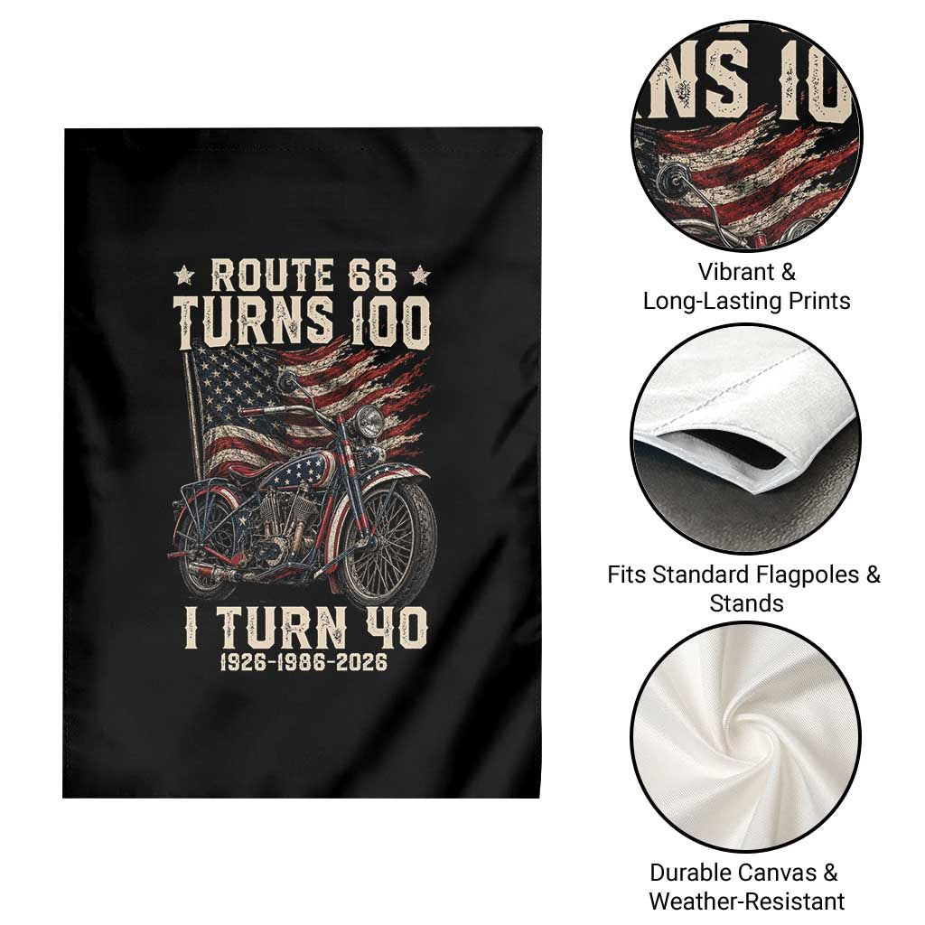Route Highway 66 Turns 100 I Turn 40 Garden Flag Vintage 1986 American Classic V-Twin Motorcycle Lover 40th Birthday Gift