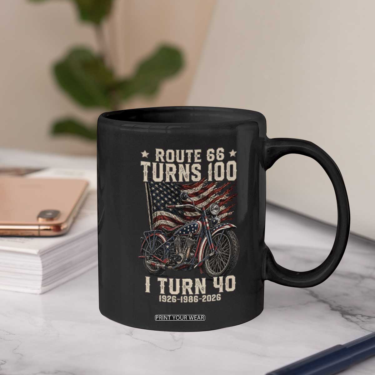 Route Highway 66 Turns 100 I Turn 40 Coffee Mug Vintage 1986 American Classic V-Twin Motorcycle Lover 40th Birthday Gift