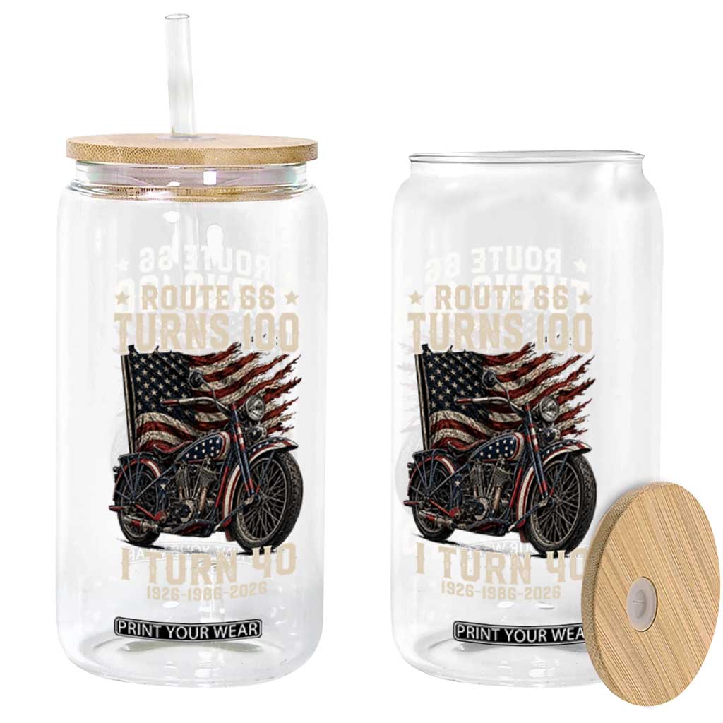 Route Highway 66 Turns 100 I Turn 40 Glass Can Vintage 1986 American Classic V-Twin Motorcycle Lover 40th Birthday Gift