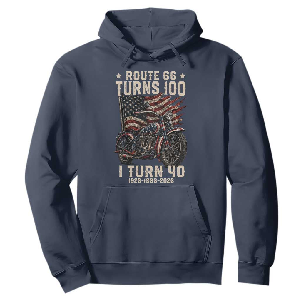 Route Highway 66 Turns 100 I Turn 40 Hoodie Vintage 1986 American Classic V-Twin Motorcycle Lover 40th Birthday Gift