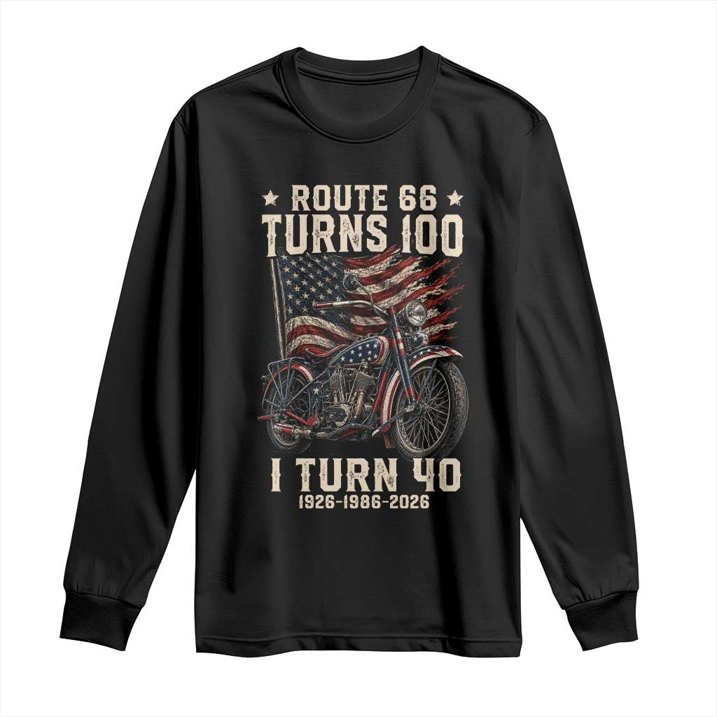 Route Highway 66 Turns 100 I Turn 40 Long Sleeve Shirt Vintage 1986 American Classic V-Twin Motorcycle Lover 40th Birthday Gift